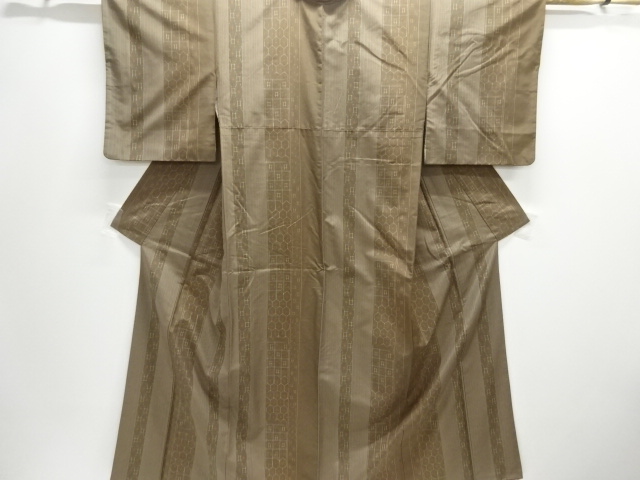 JAPANESE KIMONO / ANTIQUE KIMONO / SILK / TSUMUGI / WOVEN STRIPE & KASURI PATTERN